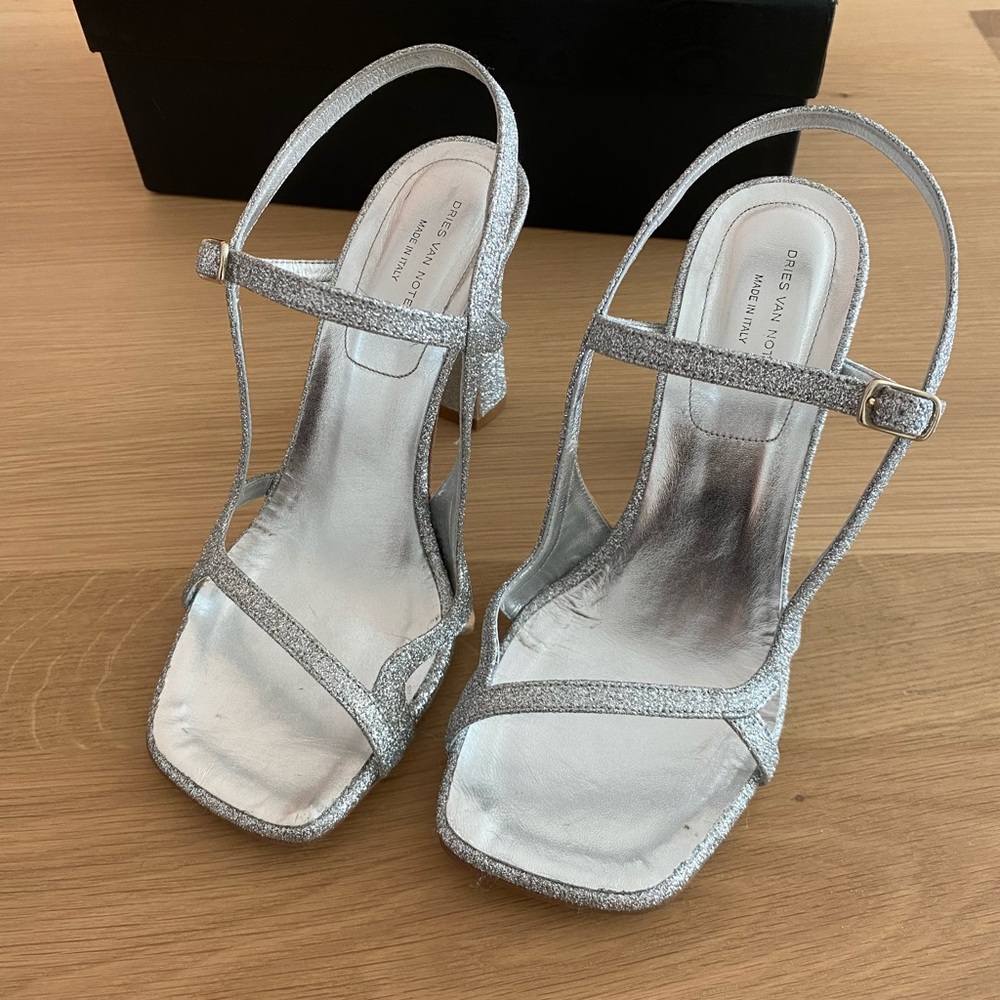 Dries Van Noten Silver Glitter Heels